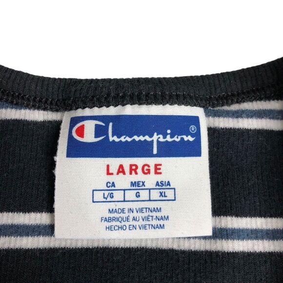 Champion Top Womens L Black Striped Stretch Knit Preppy Retro Baby Tee Y2K 90s - Picture 6 of 12